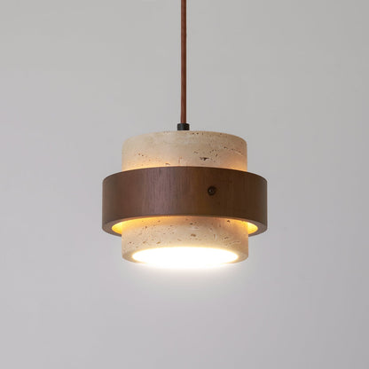 Travertine and Walnut Wood Ceiling Pendant Light - Arrielight