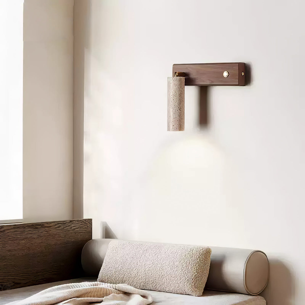 Travertine and Wood Cylinder Wall Light - Arrielight