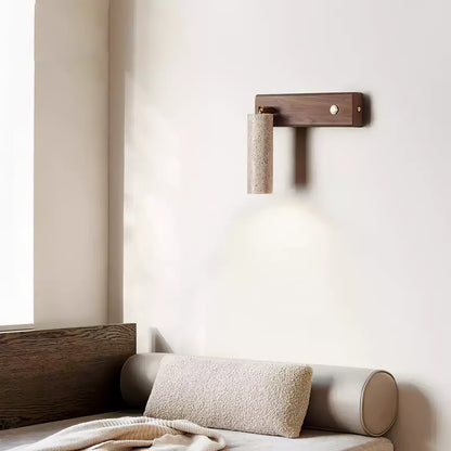 Travertine and Wood Cylinder Wall Light - Arrielight