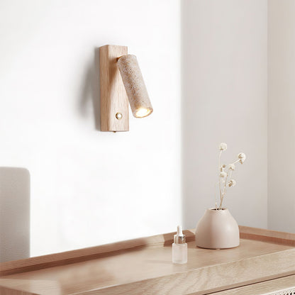 Travertine and Wood Cylinder Wall Light - Arrielight