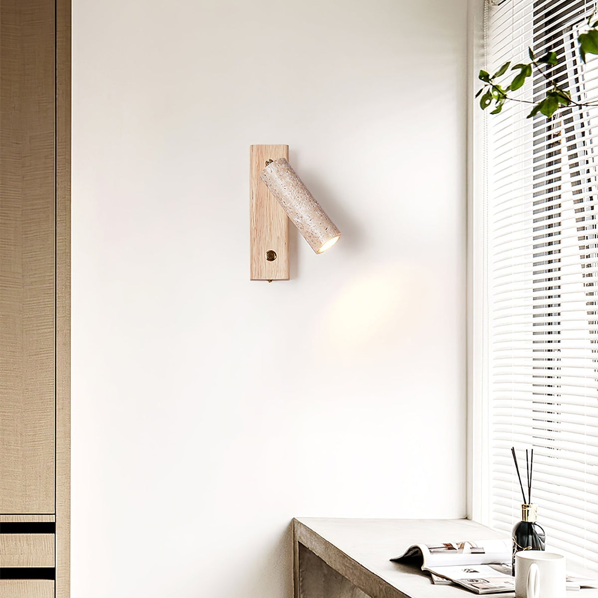 Travertine and Wood Cylinder Wall Light - Arrielight