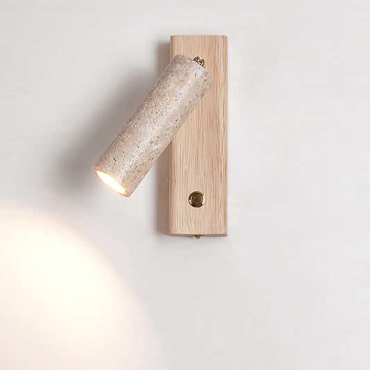 Travertine and Wood Cylinder Wall Light - Arrielight