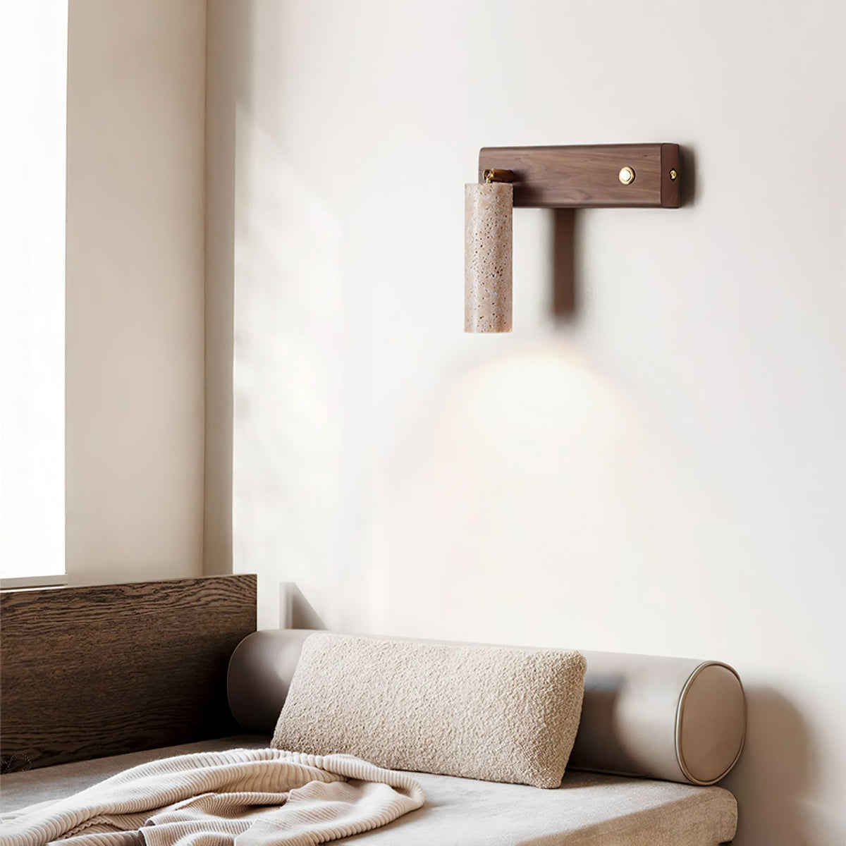 Travertine and Wood Cylinder Wall Light - Arrielight