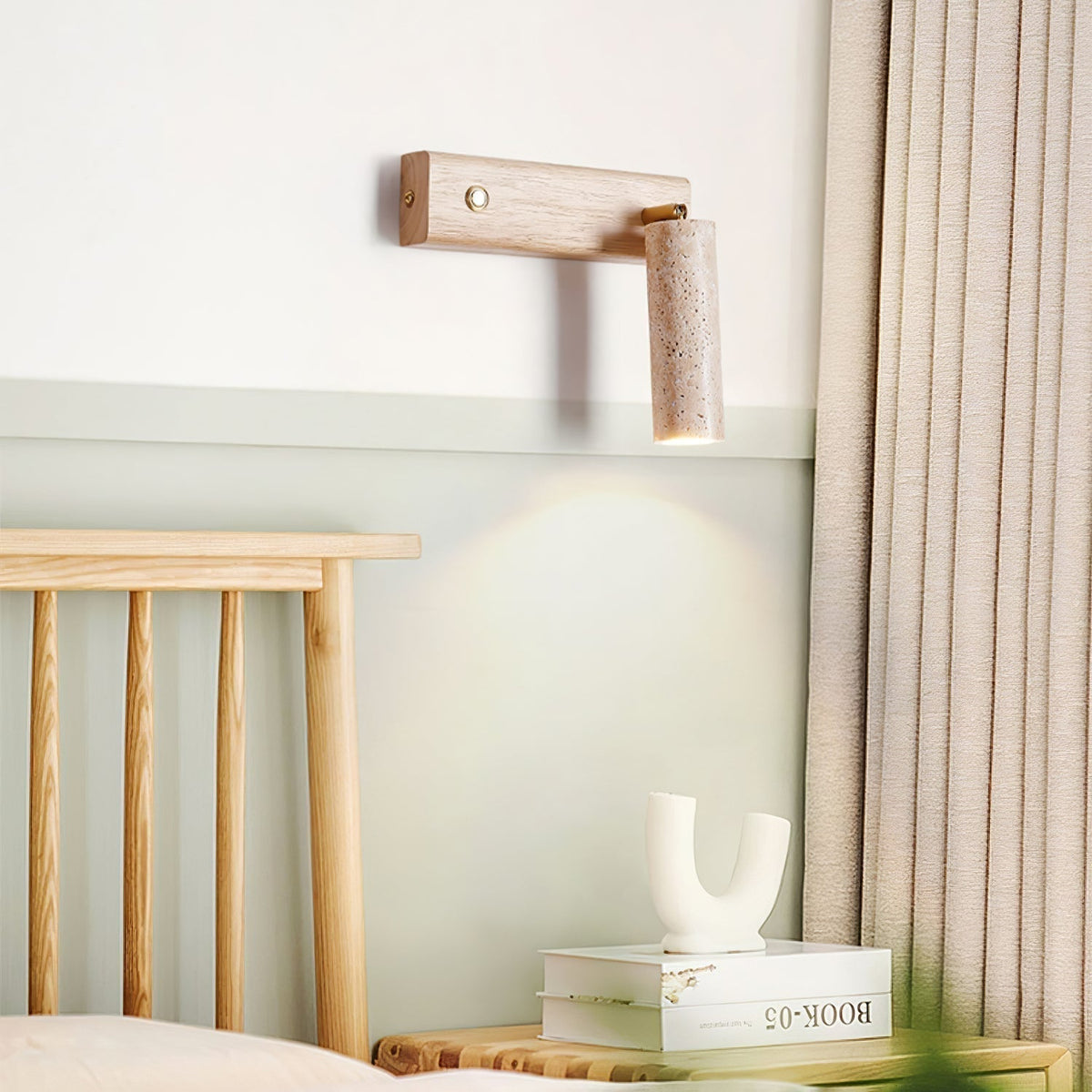 Travertine and Wood Cylinder Wall Light - Arrielight