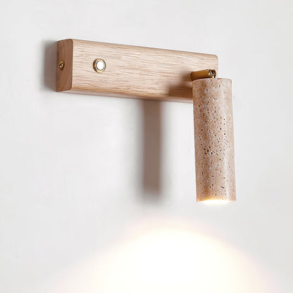 Travertine and Wood Cylinder Wall Light - Arrielight