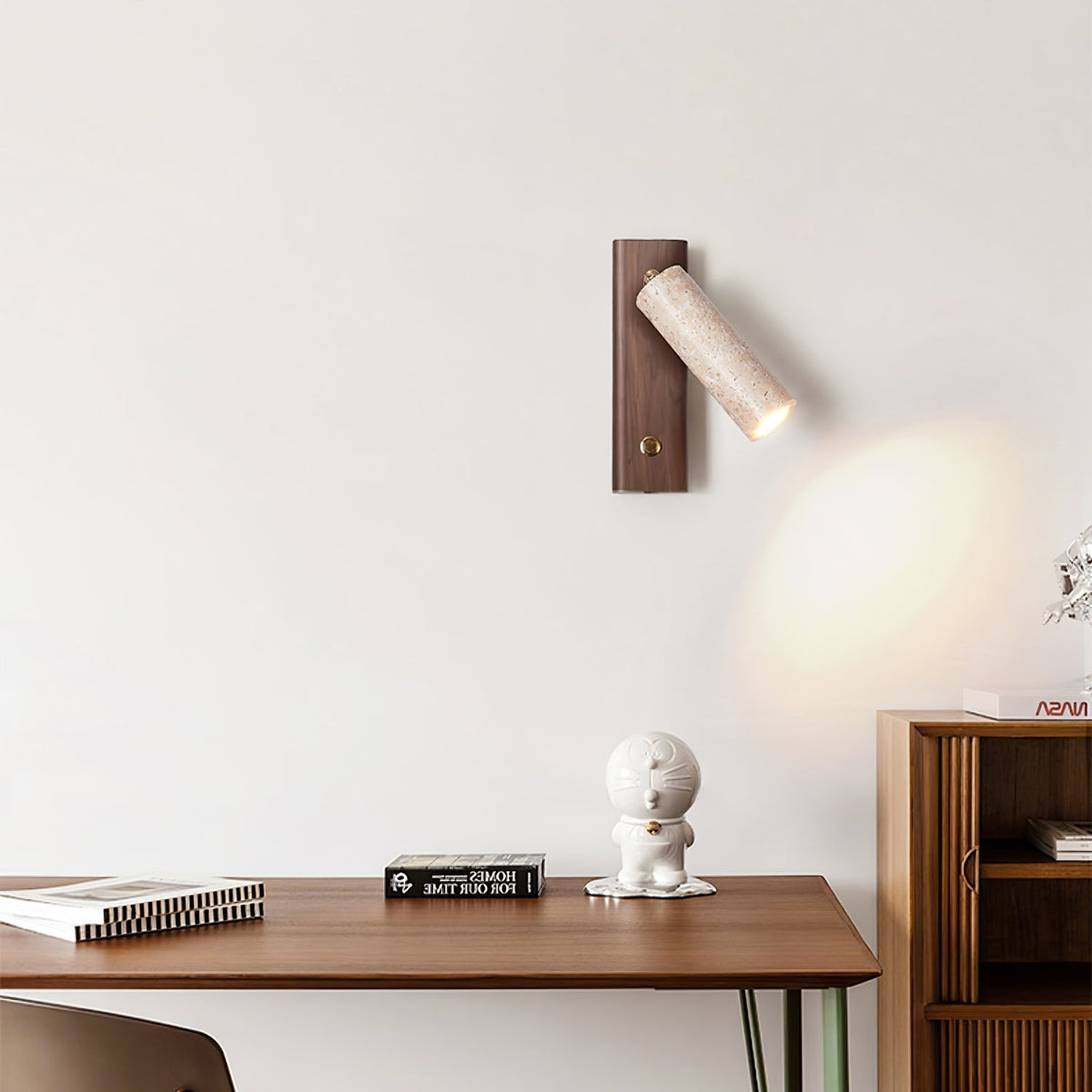Travertine and Wood Cylinder Wall Light - Arrielight
