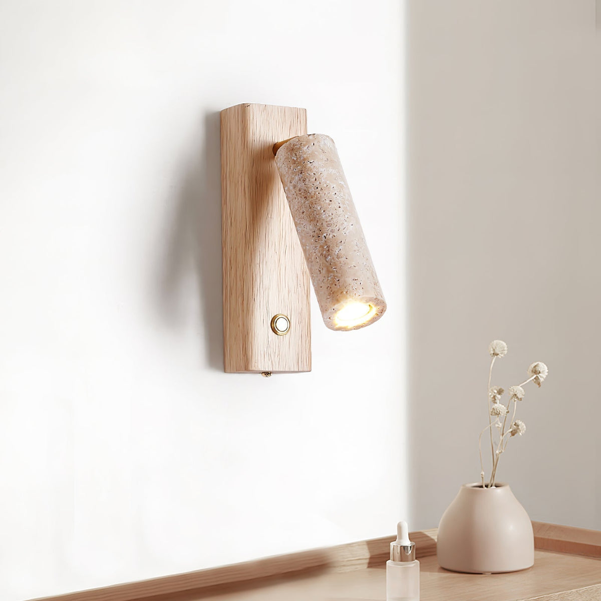 Travertine and Wood Cylinder Wall Light - Arrielight