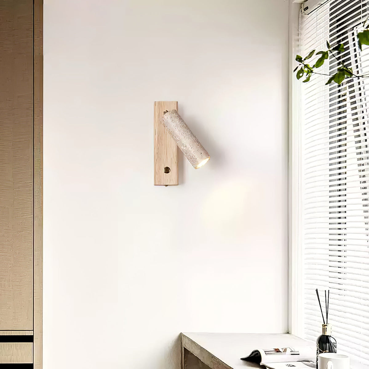 Travertine and Wood Cylinder Wall Light - Arrielight