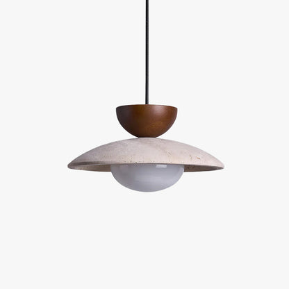 Travertine and Wood Ceiling Pendant with Opal Glass - Arrielight