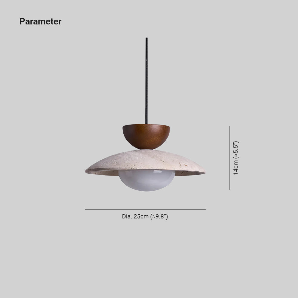 Travertine and Wood Ceiling Pendant with Opal Glass - Arrielight