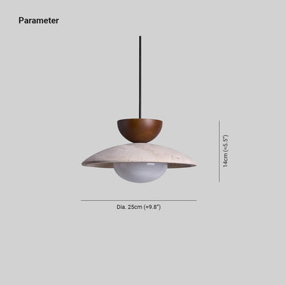 Travertine and Wood Ceiling Pendant with Opal Glass - Arrielight
