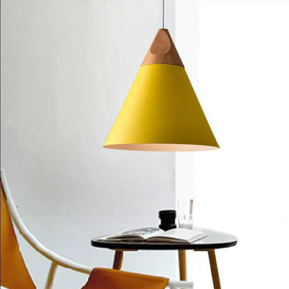 Scandinavian Pendant Lights – Colourful Cones with Wood and Metal