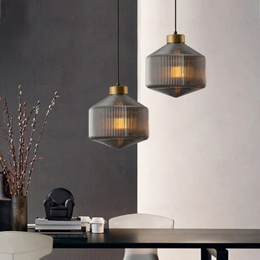 Elegant Glass Pendant Light with Ribbed Shade