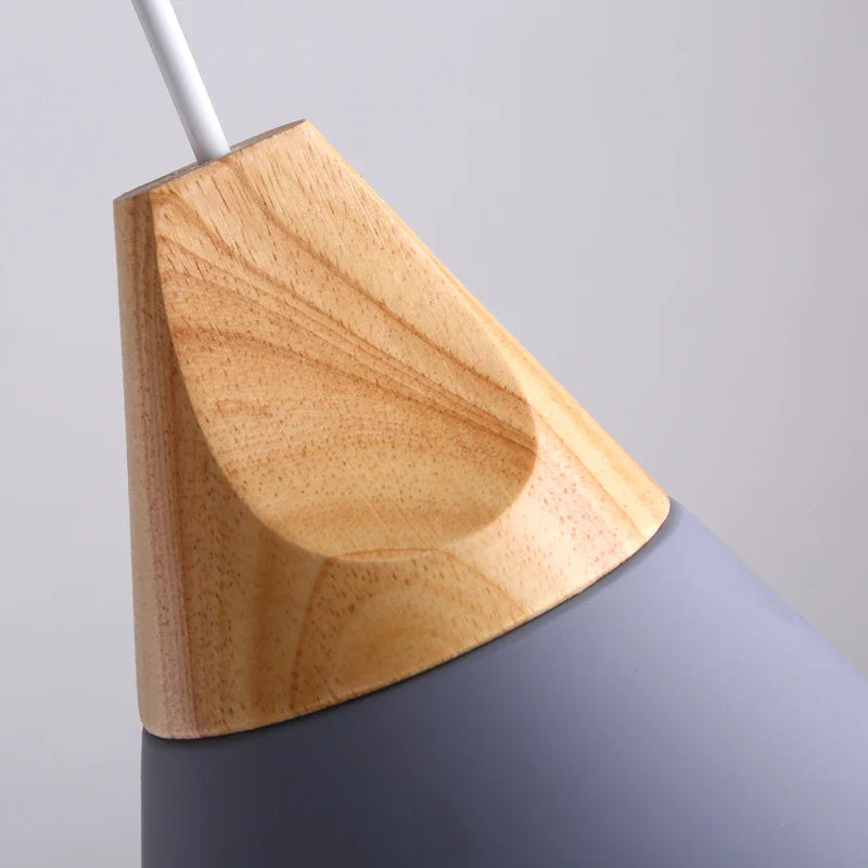 Scandinavian Pendant Lights – Colourful Cones with Wood and Metal
