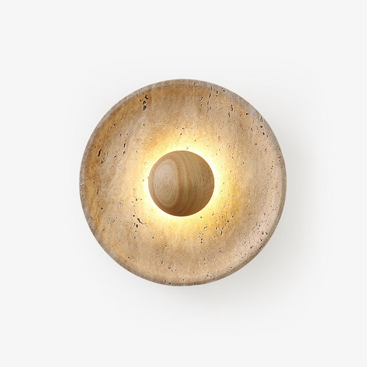 Travertine and Wood Round Disc Wall Light - Arrielight