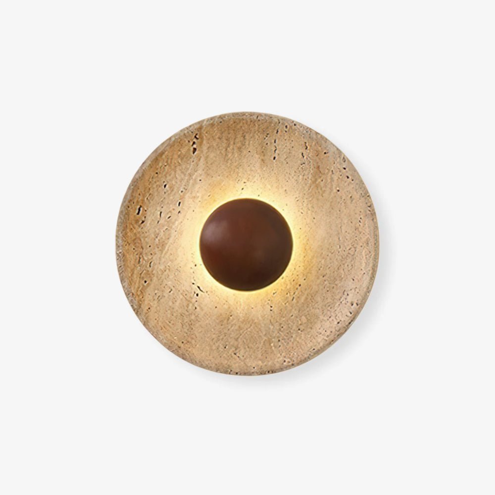 Travertine and Wood Round Disc Wall Light - Arrielight