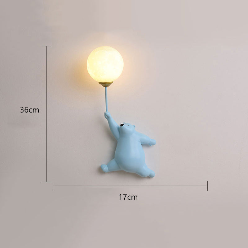 Bear and Balloon Resin Wall Light with Globe Shade - Arrielight