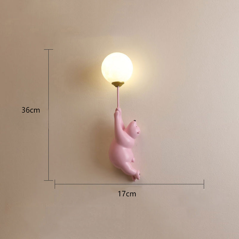 Bear and Balloon Resin Wall Light with Globe Shade - Arrielight