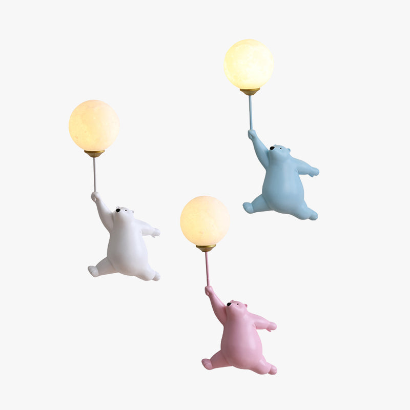 Bear and Balloon Resin Wall Light with Globe Shade - Arrielight