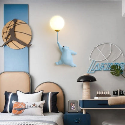 Bear and Balloon Resin Wall Light with Globe Shade - Arrielight