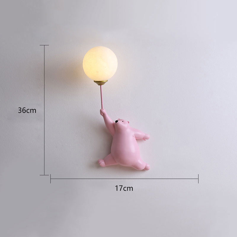 Bear and Balloon Resin Wall Light with Globe Shade - Arrielight
