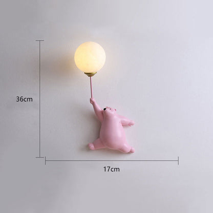 Bear and Balloon Resin Wall Light with Globe Shade - Arrielight