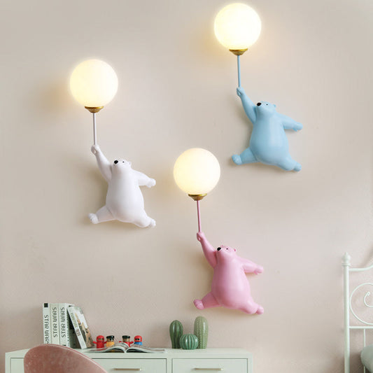 Bear and Balloon Resin Wall Light with Globe Shade - Arrielight