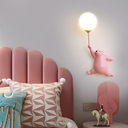 Bear and Balloon Resin Wall Light with Globe Shade - Arrielight