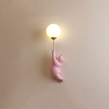 Bear and Balloon Resin Wall Light with Globe Shade - Arrielight
