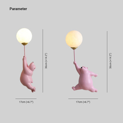 Bear and Balloon Resin Wall Light with Globe Shade - Arrielight