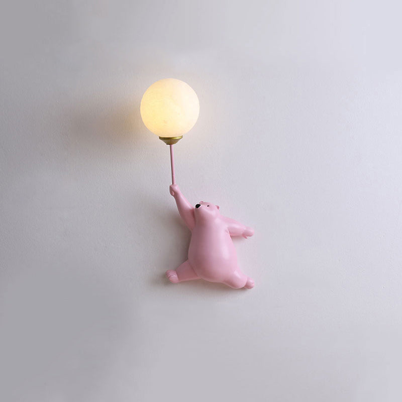 Bear and Balloon Resin Wall Light with Globe Shade - Arrielight
