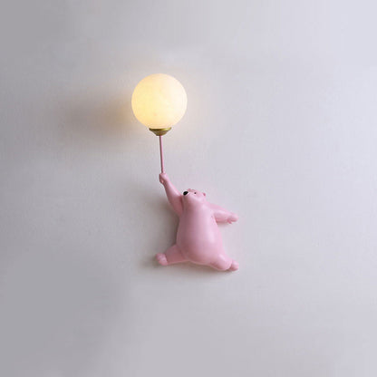 Bear and Balloon Resin Wall Light with Globe Shade - Arrielight
