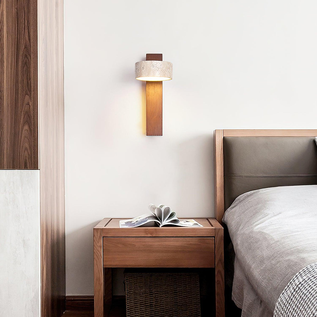 Travertine and Wood Wall Light - Arrielight