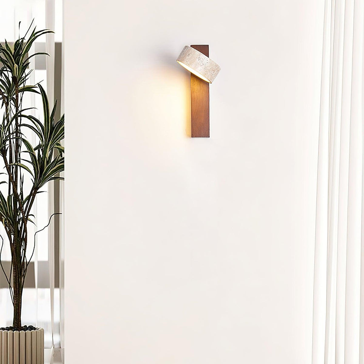 Travertine and Wood Wall Light - Arrielight