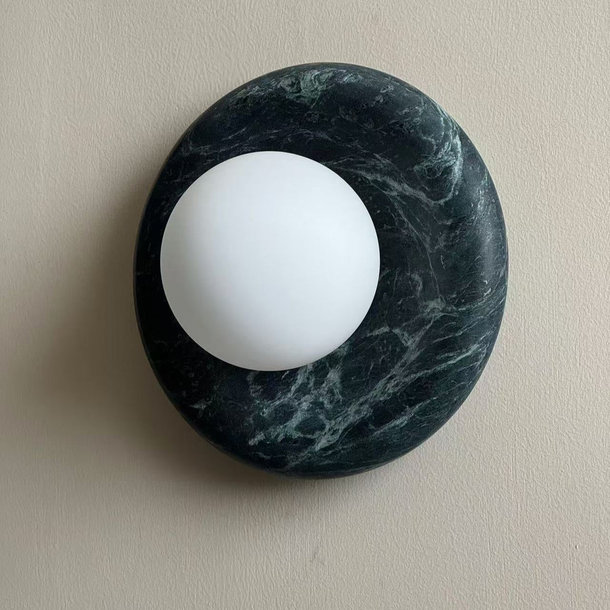 Round Marble Wall Light with Opal Glass Globe - Arrielight