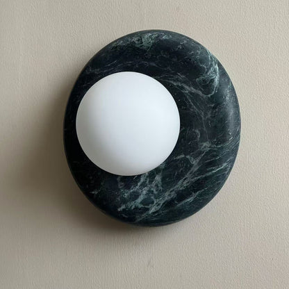 Round Marble Wall Light with Opal Glass Globe - Arrielight