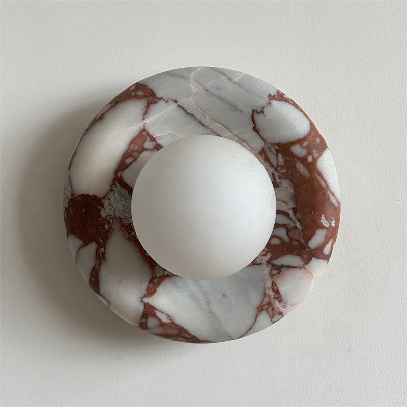 Round Marble Wall Light with Opal Glass Globe - Arrielight