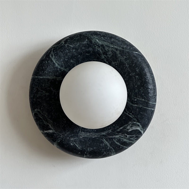 Round Marble Wall Light with Opal Glass Globe - Arrielight