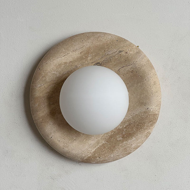 Round Marble Wall Light with Opal Glass Globe - Arrielight