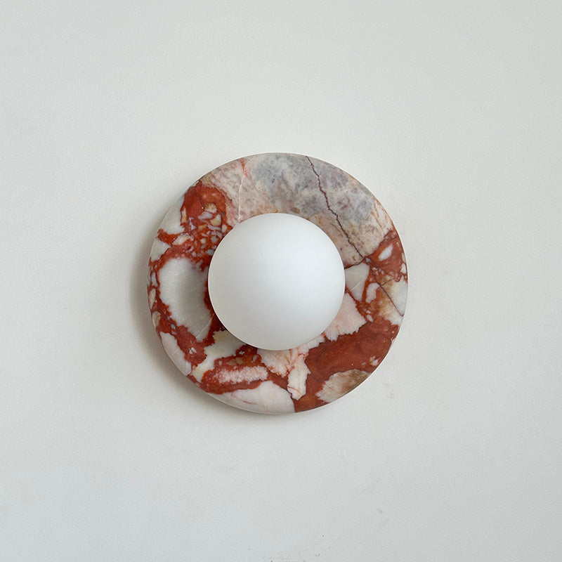 Round Marble Wall Light with Opal Glass Globe - Arrielight