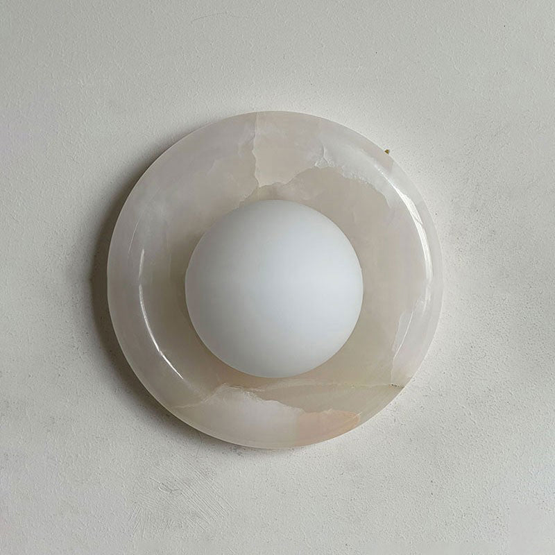Round Marble Wall Light with Opal Glass Globe - Arrielight