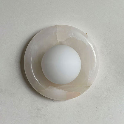Round Marble Wall Light with Opal Glass Globe - Arrielight