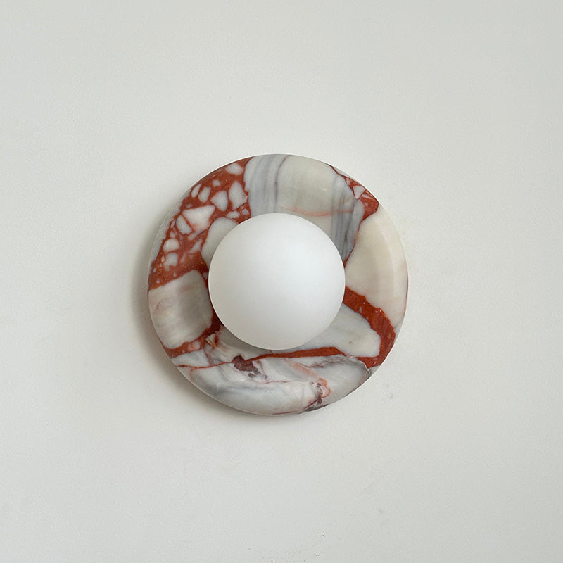 Round Marble Wall Light with Opal Glass Globe - Arrielight