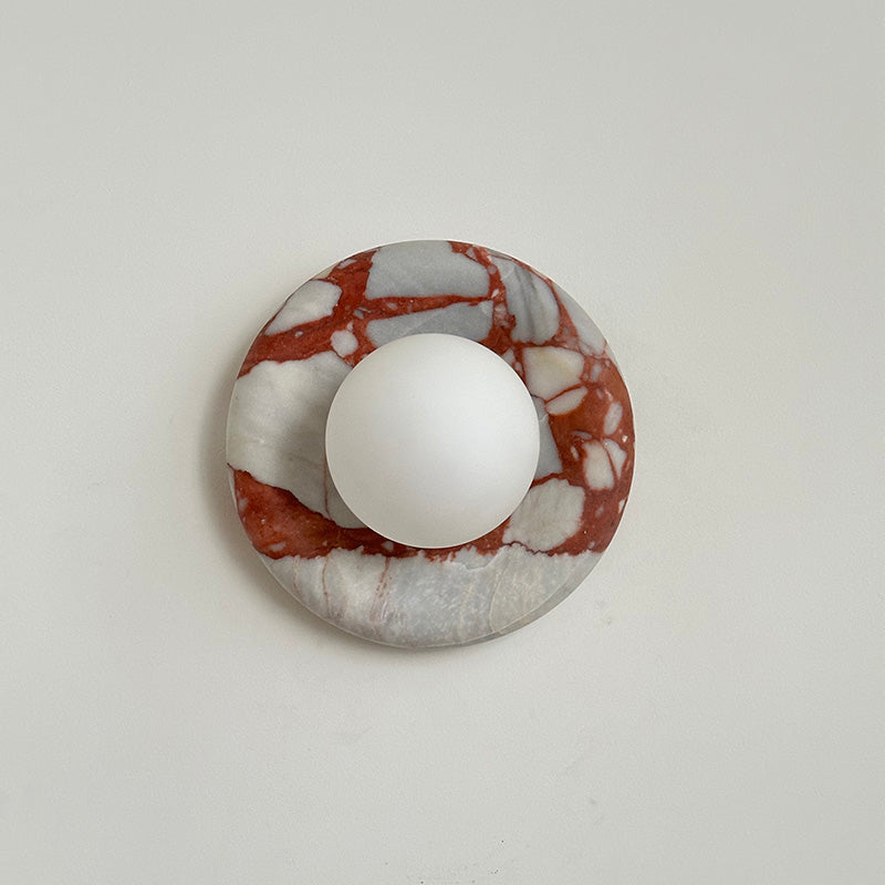 Round Marble Wall Light with Opal Glass Globe - Arrielight