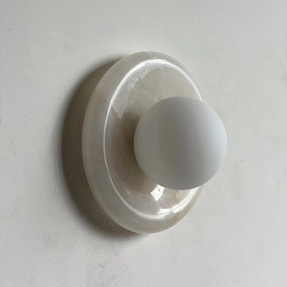Round Marble Wall Light with Opal Glass Globe - Arrielight