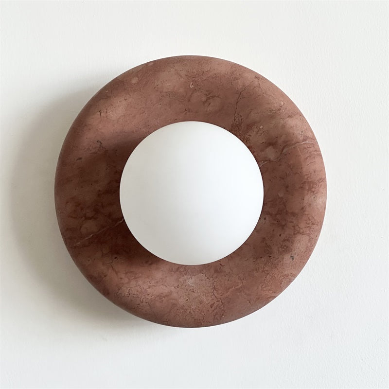 Round Marble Wall Light with Opal Glass Globe - Arrielight