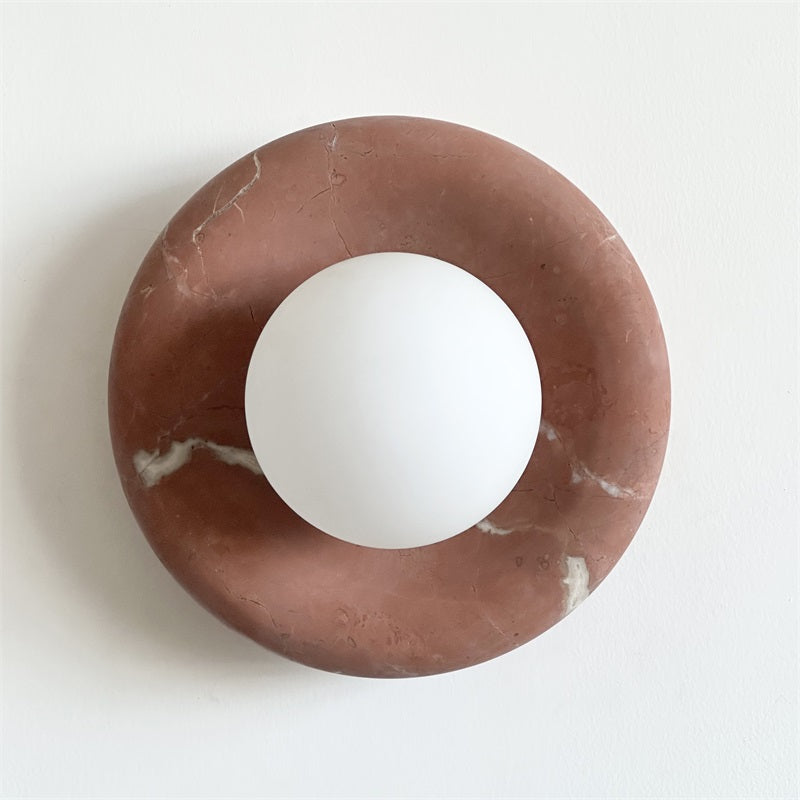 Round Marble Wall Light with Opal Glass Globe - Arrielight