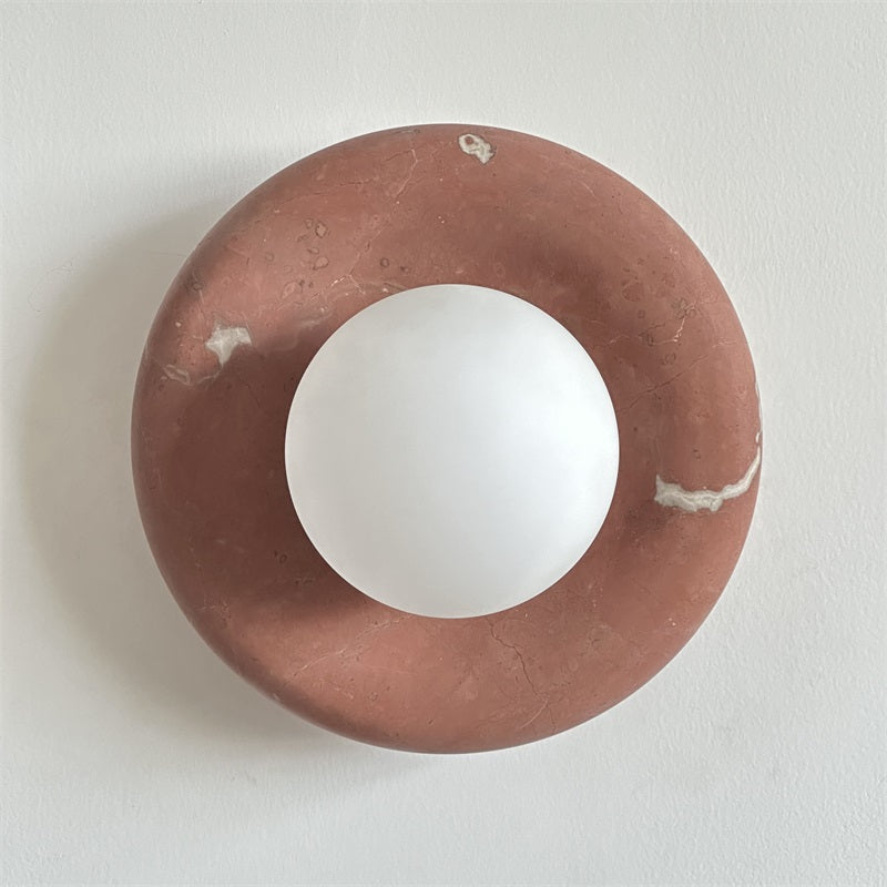Round Marble Wall Light with Opal Glass Globe - Arrielight