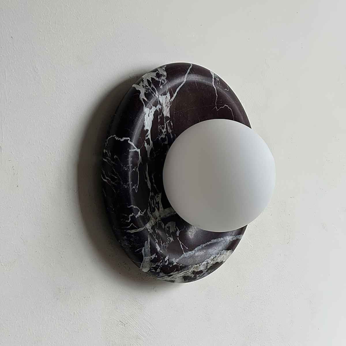 Round Marble Wall Light with Opal Glass Globe - Arrielight
