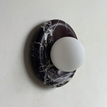 Round Marble Wall Light with Opal Glass Globe - Arrielight